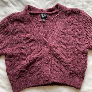 Burgundy Urban Outfitters Cropped Button-Up Sweater